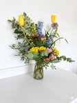 Electric Bloom Medium bouquet - vibrant mix of cobalt blue, sunshine yellow and vivid pink - image 2