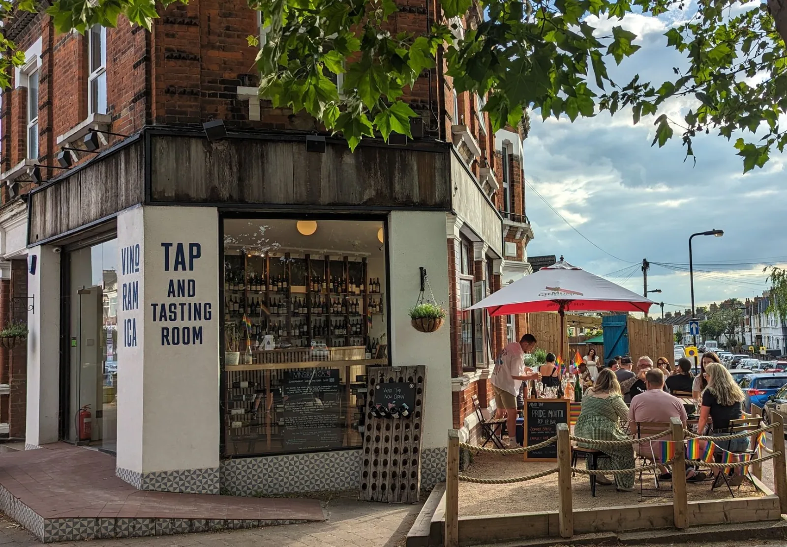 Exterior of Vino Tap and its terrace in Highams Park